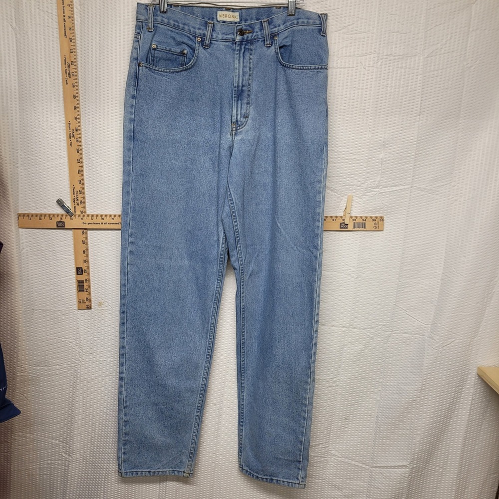 Merona Mens Straight Leg Light Wash Blue Denim Jeans 100% Cotton W34 L34 Vintage